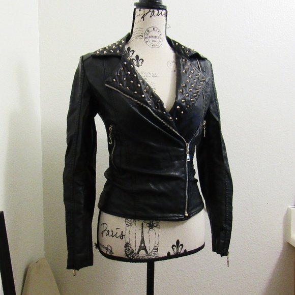 F21 STUDDED MOTO JACKET - FAUX LEATHER - Picture 7 of 8